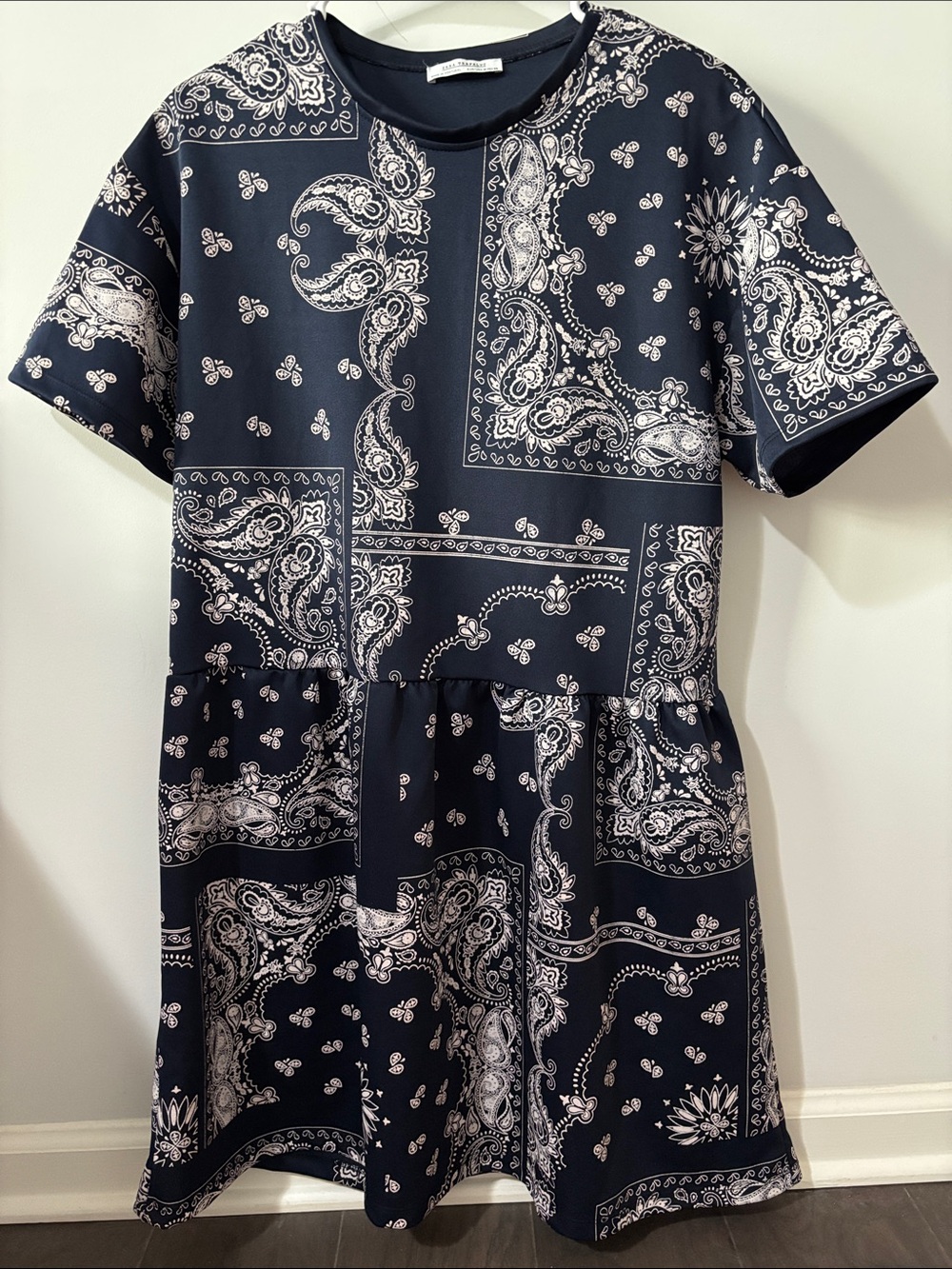 Zara Navy Blue and White Paisley Midi Dress